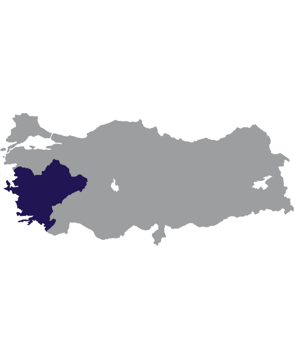 Landkaart Turkije grijs met de Egeïsche Zeeregio donkerblauw op transparante achtergrond - 600 * 733 pixels